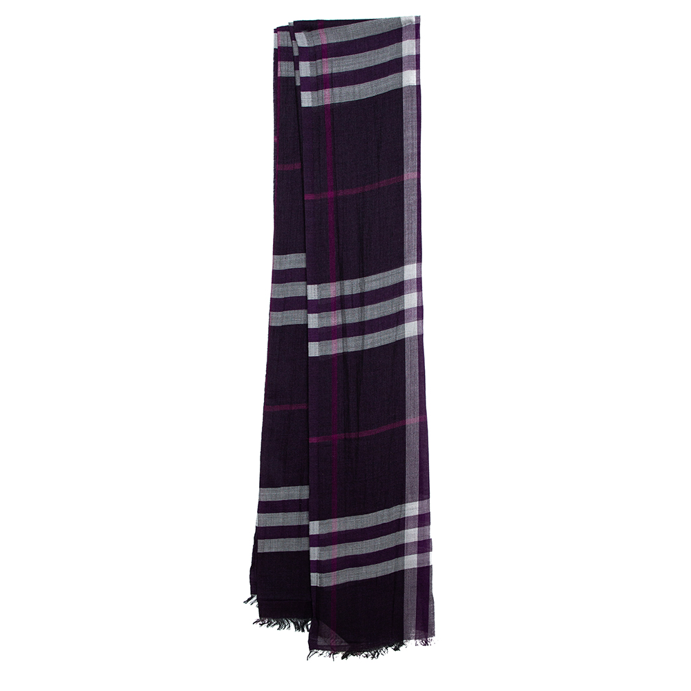Pre-owned Burberry Purple Giant Check Wool & Silk Scarf