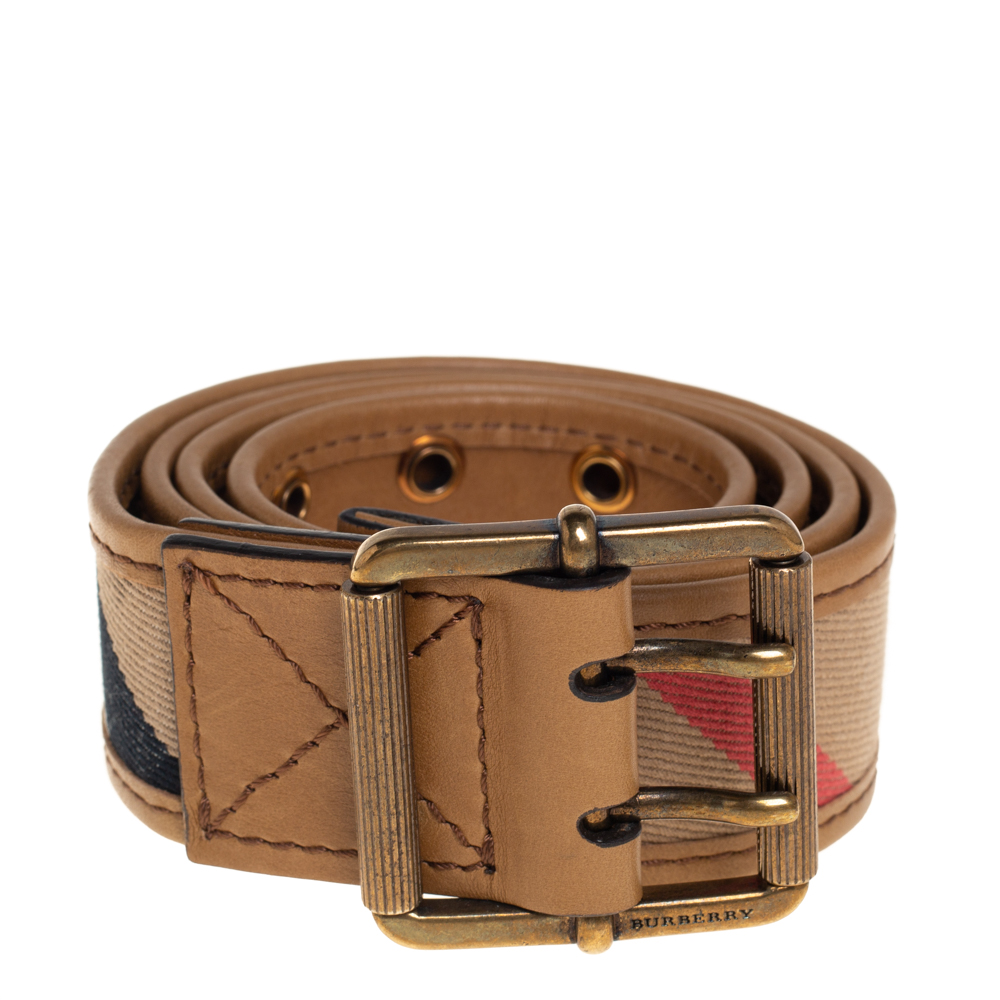 

Burberry Beige Nova Check Canvas and Leather Trim Belt
