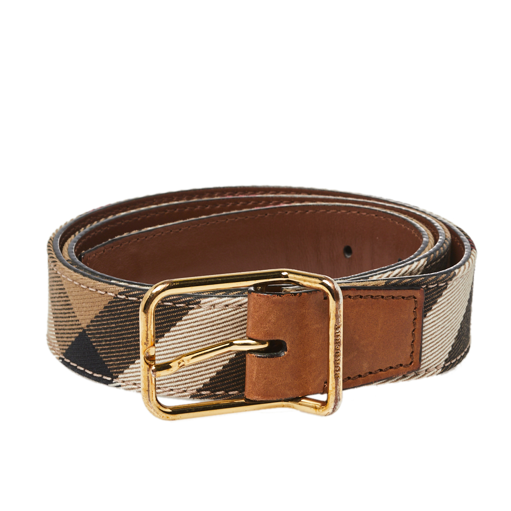 

Burberry Brown/Beige Nova Check Canvas and Leather Buckle Belt