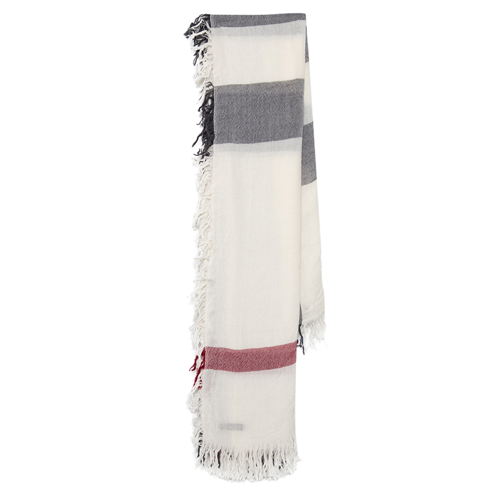 Burberry White House Check Wool Fringed Square Scarf