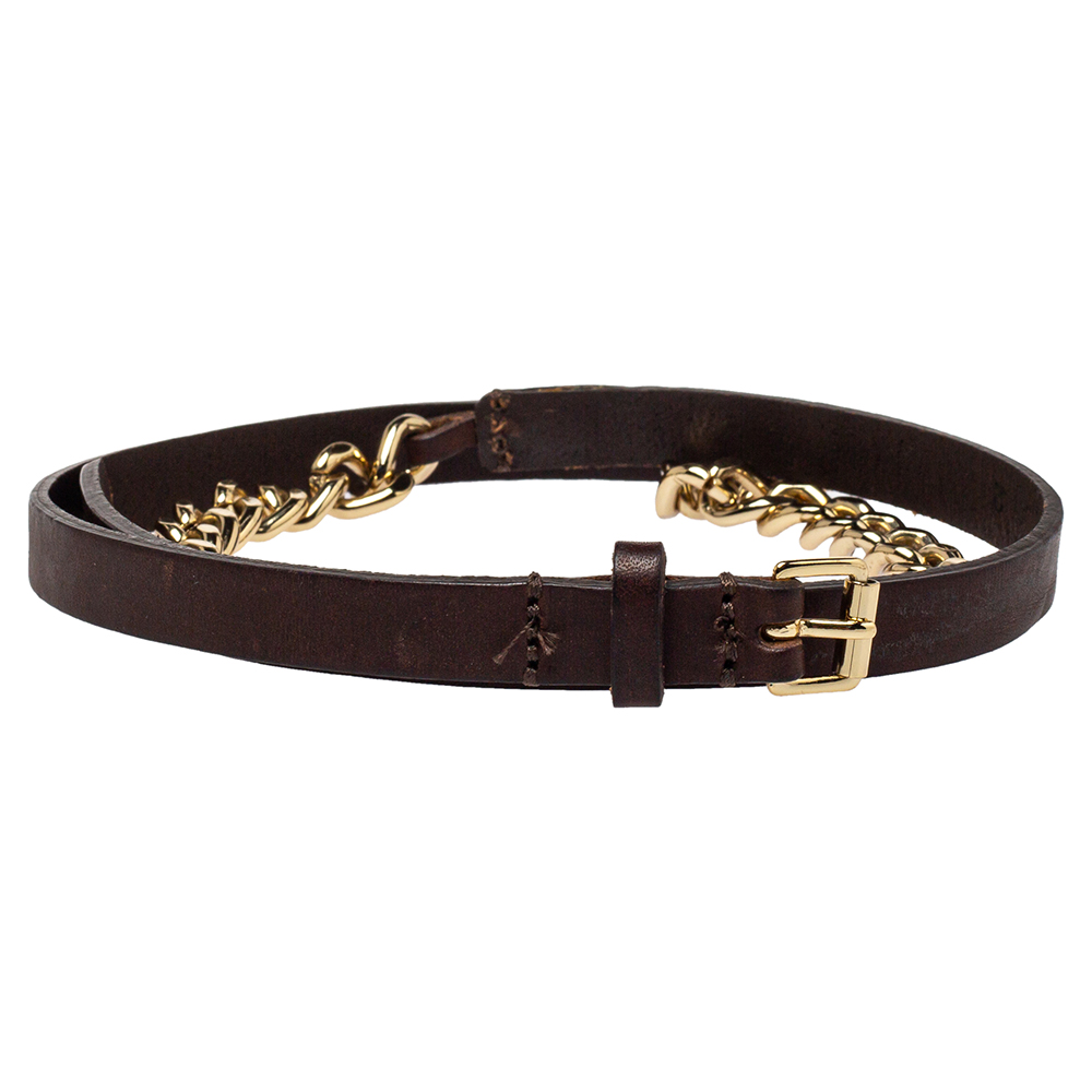 

Burberry Brown/Gold Leather and Chain Skinny Belt