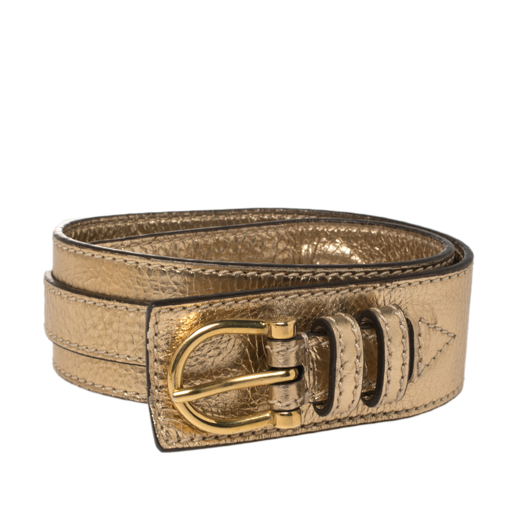 

Burberry Gold Crinkled Leather Waist Belt