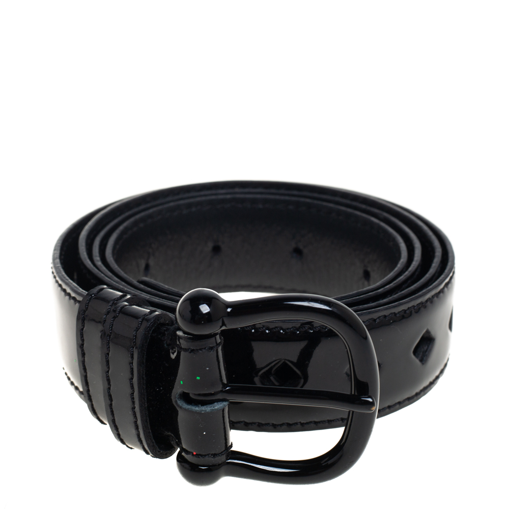 

Burberry Black Patent Leather Diamond Laser Cut Buckle Belt