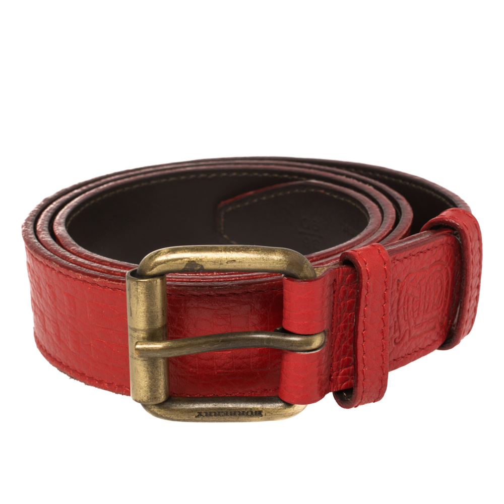 

Burberry Red Textured Leather Buckle Belt