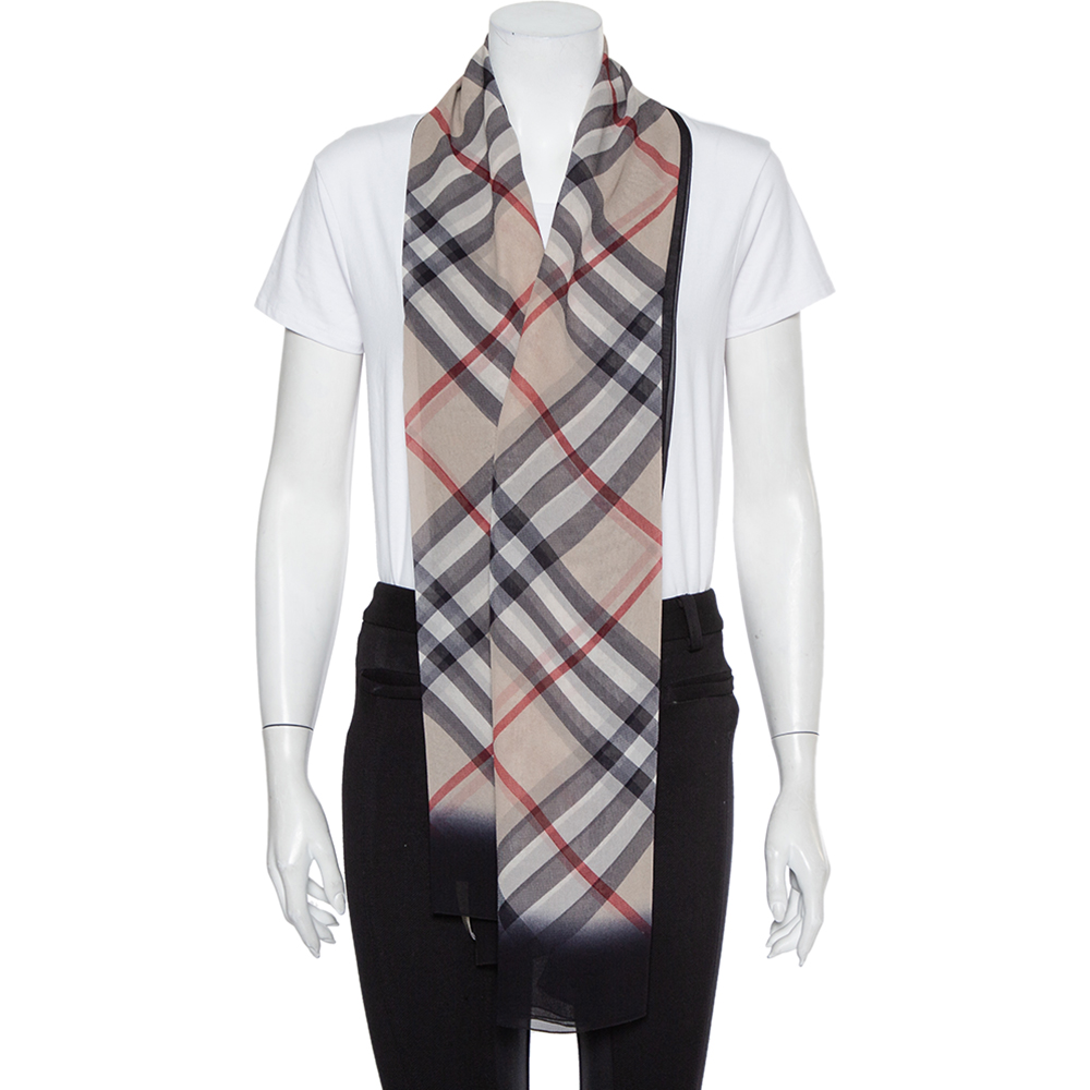 

Burberry Cream & Black Ombre Check Silk Crepe Stole