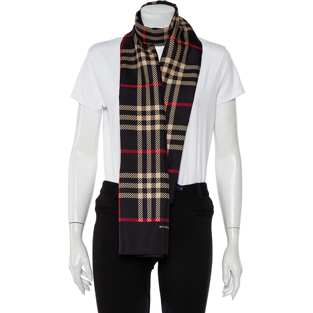 

Burberry Black Check Print Silk Stole