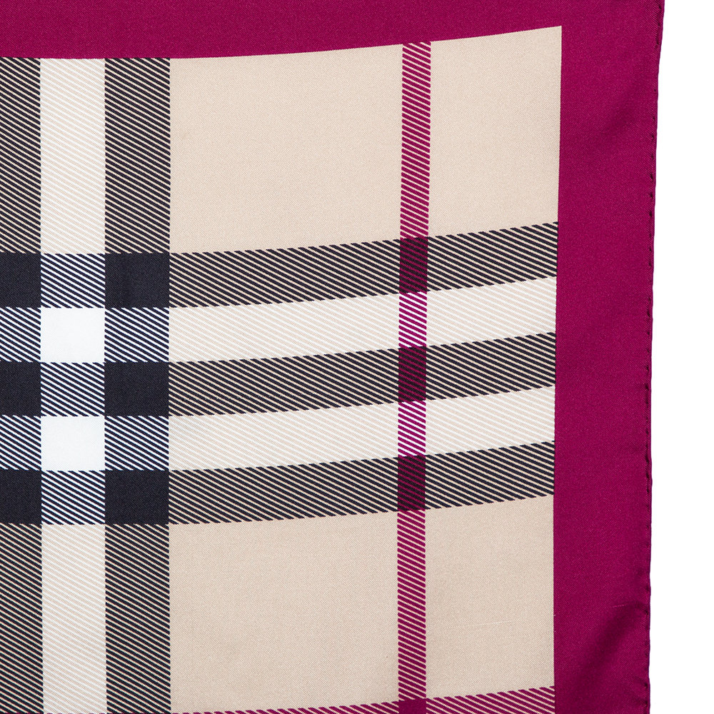 

Burberry Magenta Exploded Check Silk Square Scarf, Pink