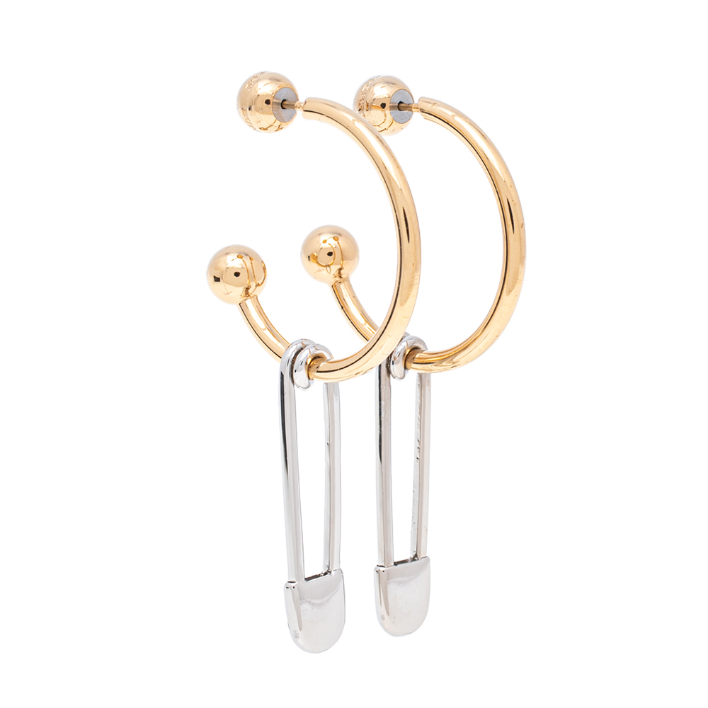 

Burberry Gold and Palladium Plated Metal Kilt Pin Hoop Earrings