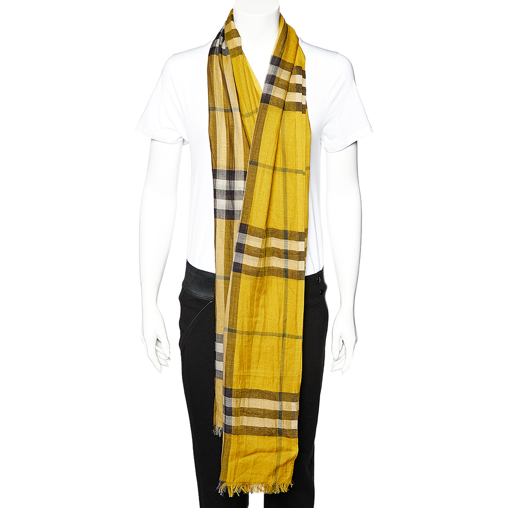 

Burberry Mustard Yellow Giant Check Modal Blend Scarf