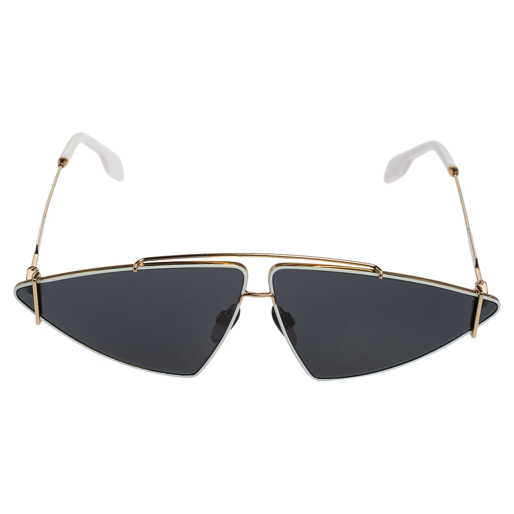 

Burberry White/Gold Tone Metal Acetate B3111 Narrow Mirror Triangle Sunglasses