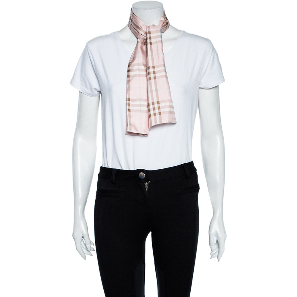 

Burberry Pink Novacheck Silk Neckbow/ Scarf