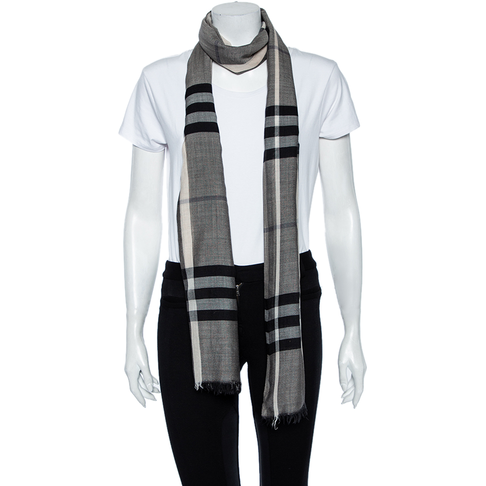 

Burberry Grey Beat Check Wool & Silk Scarf
