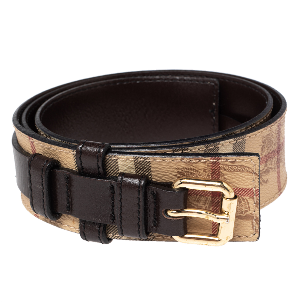 

Burberry Brown/Beige Haymarket Check Coated Canvas and Leather Buckle Belt