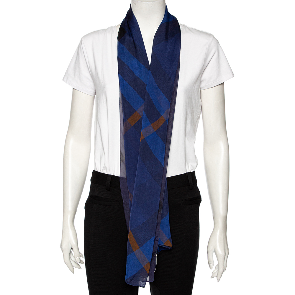 

Burberry Blue Check Silk Scarf