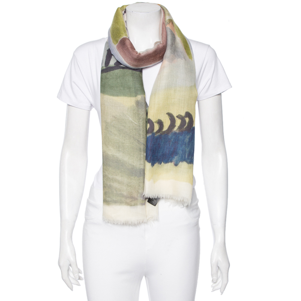 

Burberry Multicolored Prorsum Watercolor Floral Printed Cashmere Scarf, Multicolor