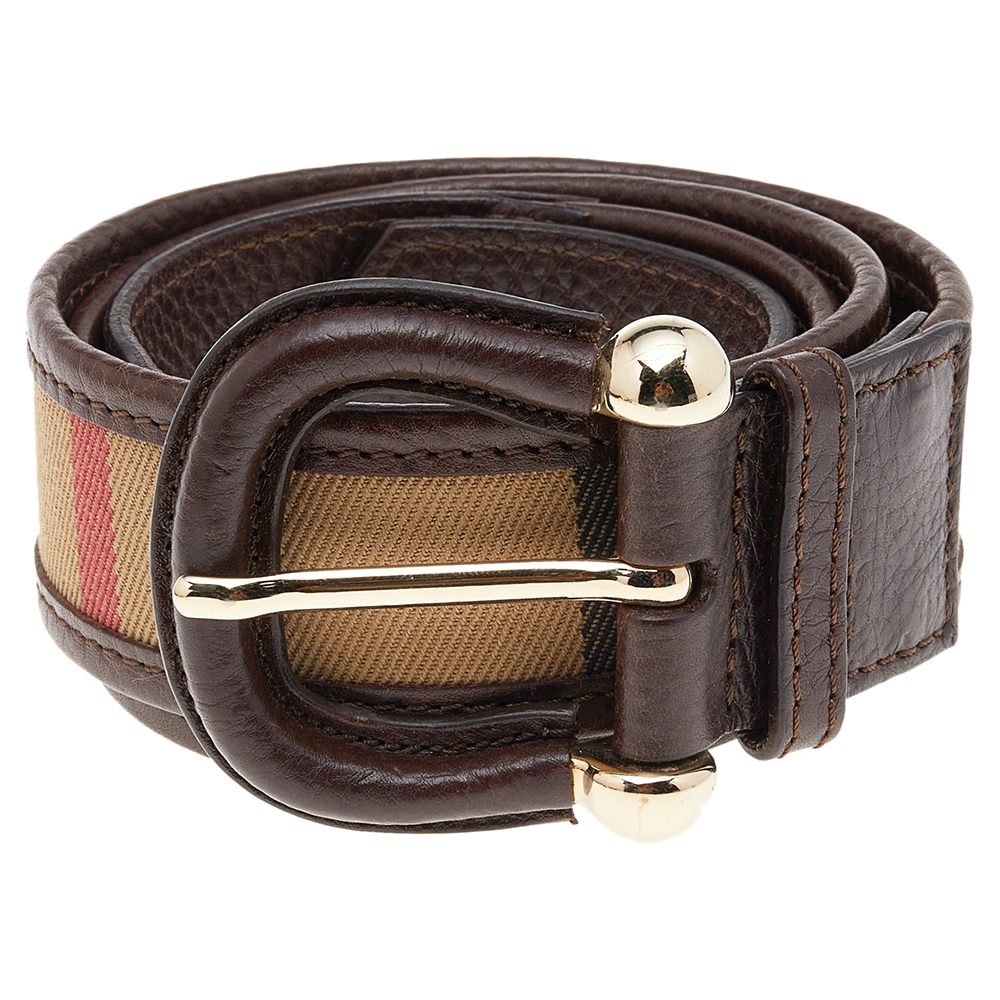 

Burberry Beige/Brown House Check Canvas and Leather Buckle Belt