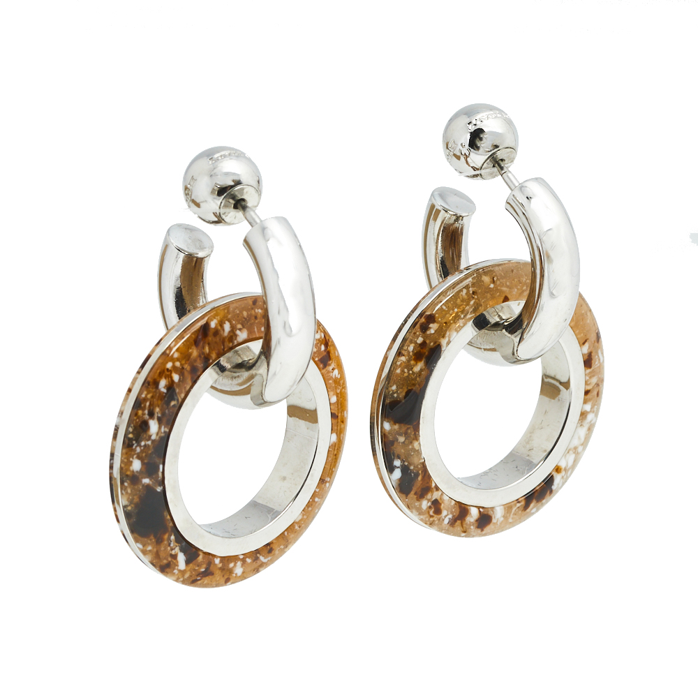

Burberry Caramel Marbled Resin Palladium Plated Double Grommet Earrings, Brown