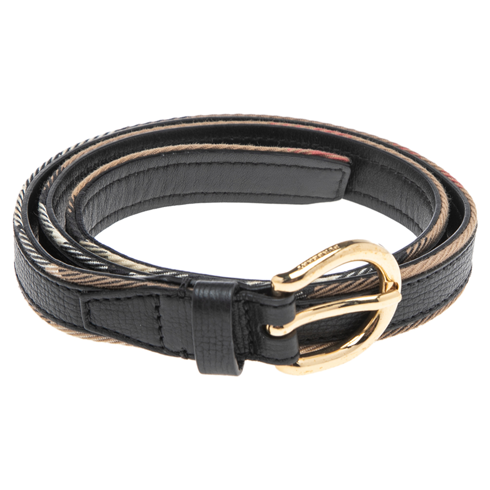 

Burberry Black/Beige Leather and House Check Canvas Buckle Belt