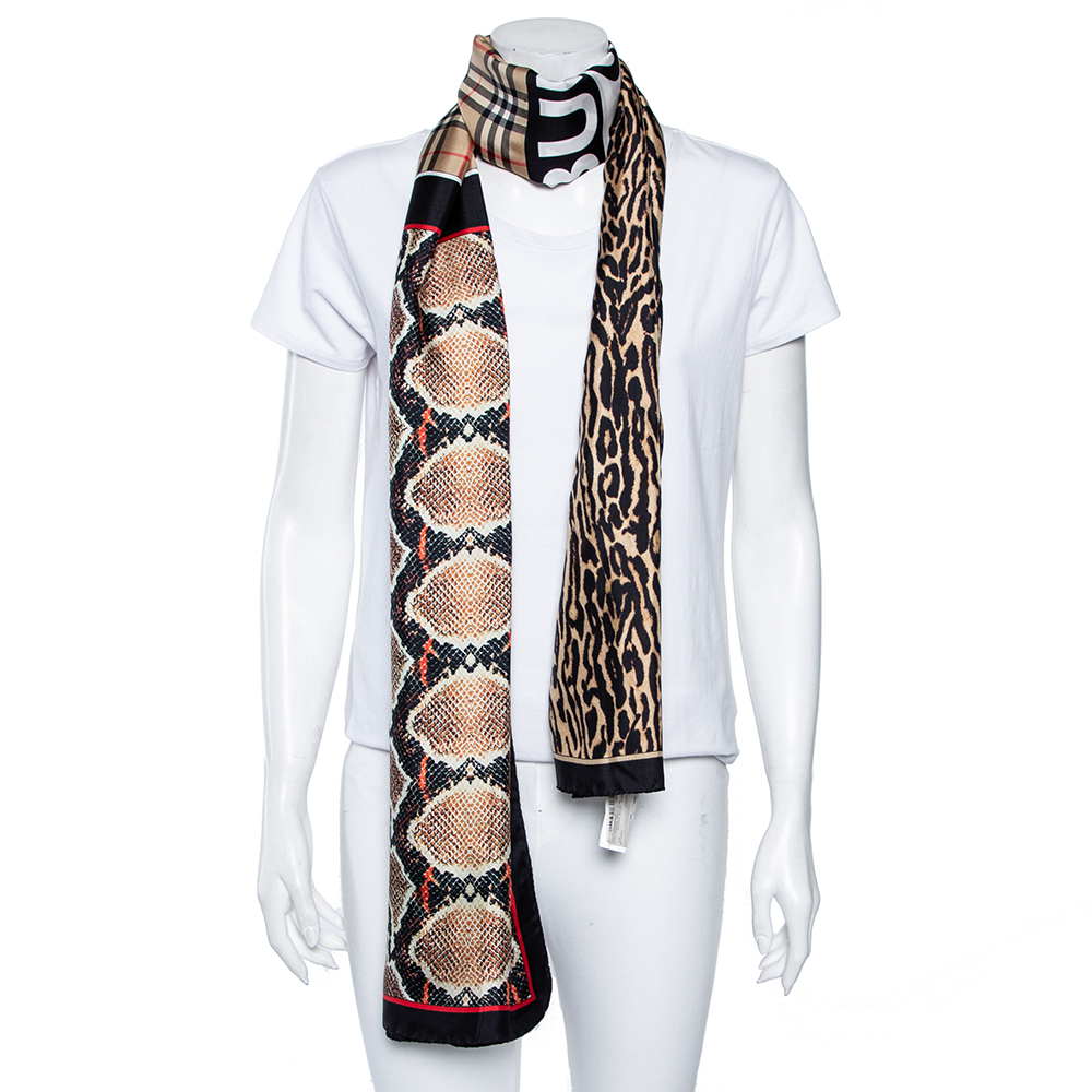 

Burberry Beige Leopard & Snake Print Silk Scarf