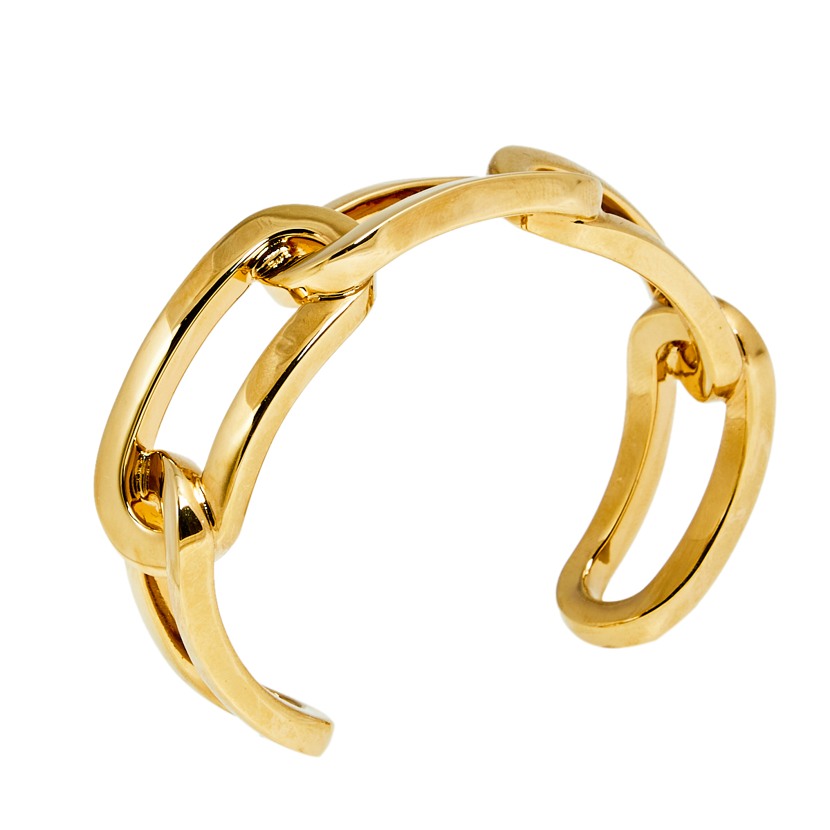 

Burberry Chain Link Motif Gold Tone Open Cuff Bracelet