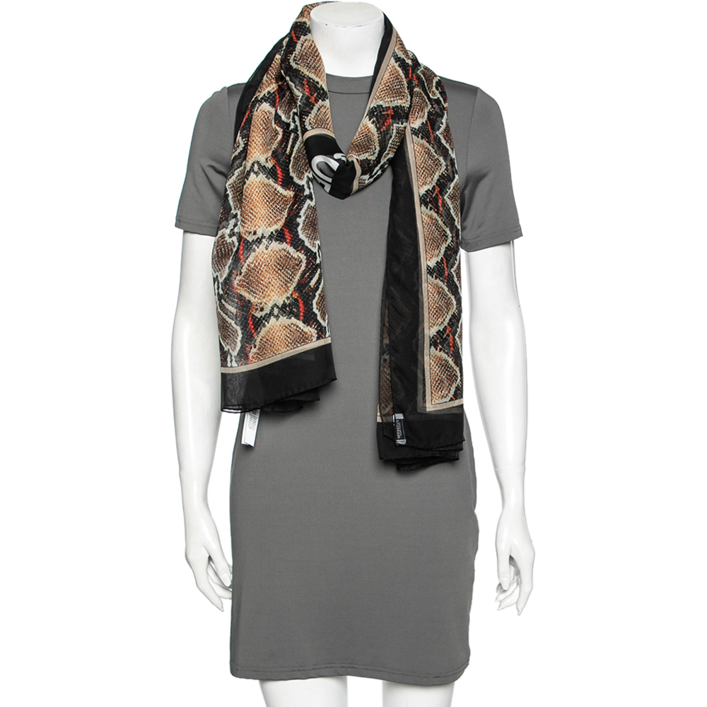 

Burberry Brown Snakeskin & Logo Print Silk Scarf