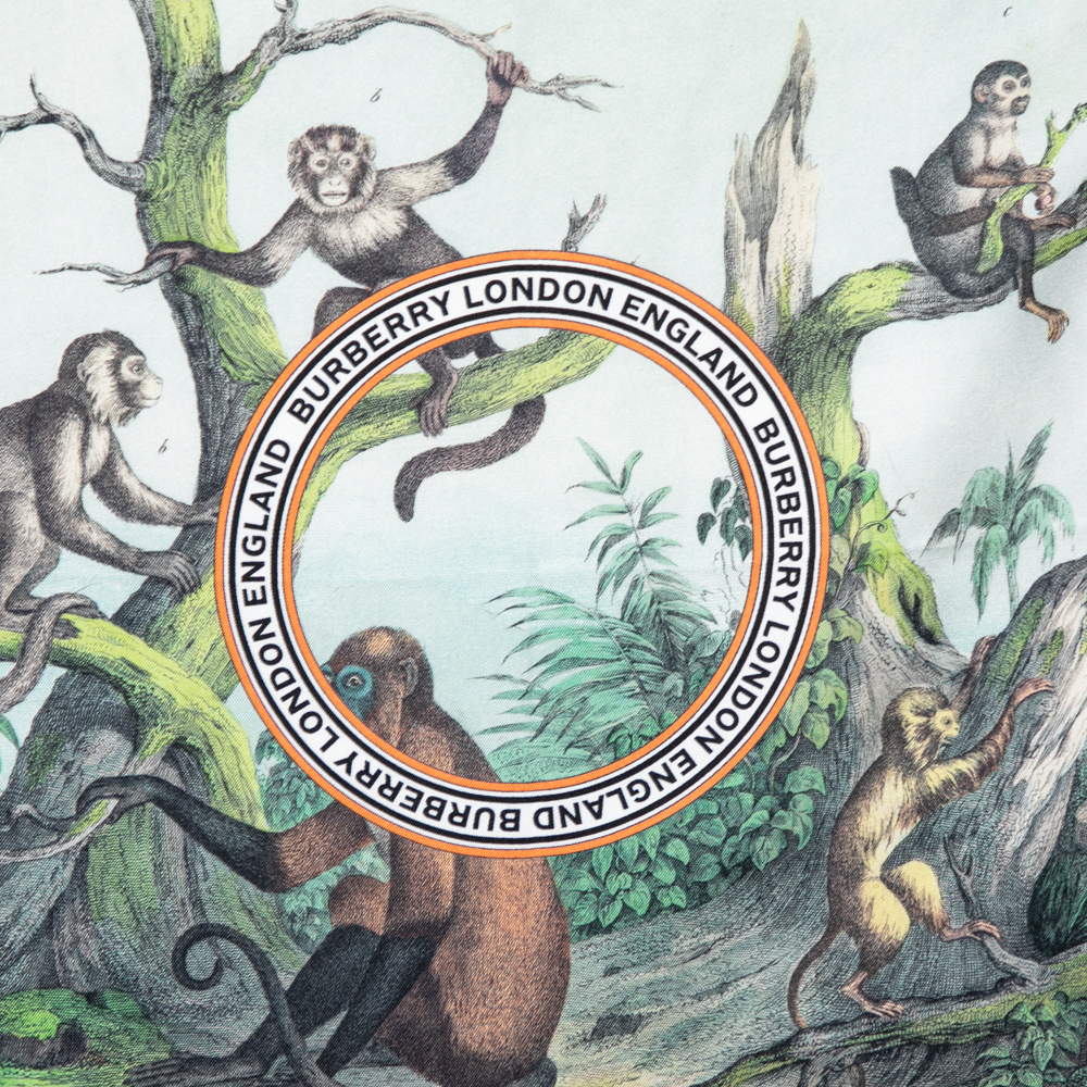 

Burberry White Monkey Printed Silk Square Scarf