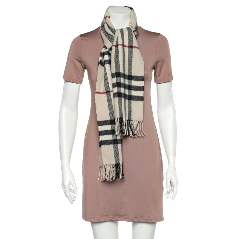 

Burberry Beige Giant Check Cashmere Scarf, Brown