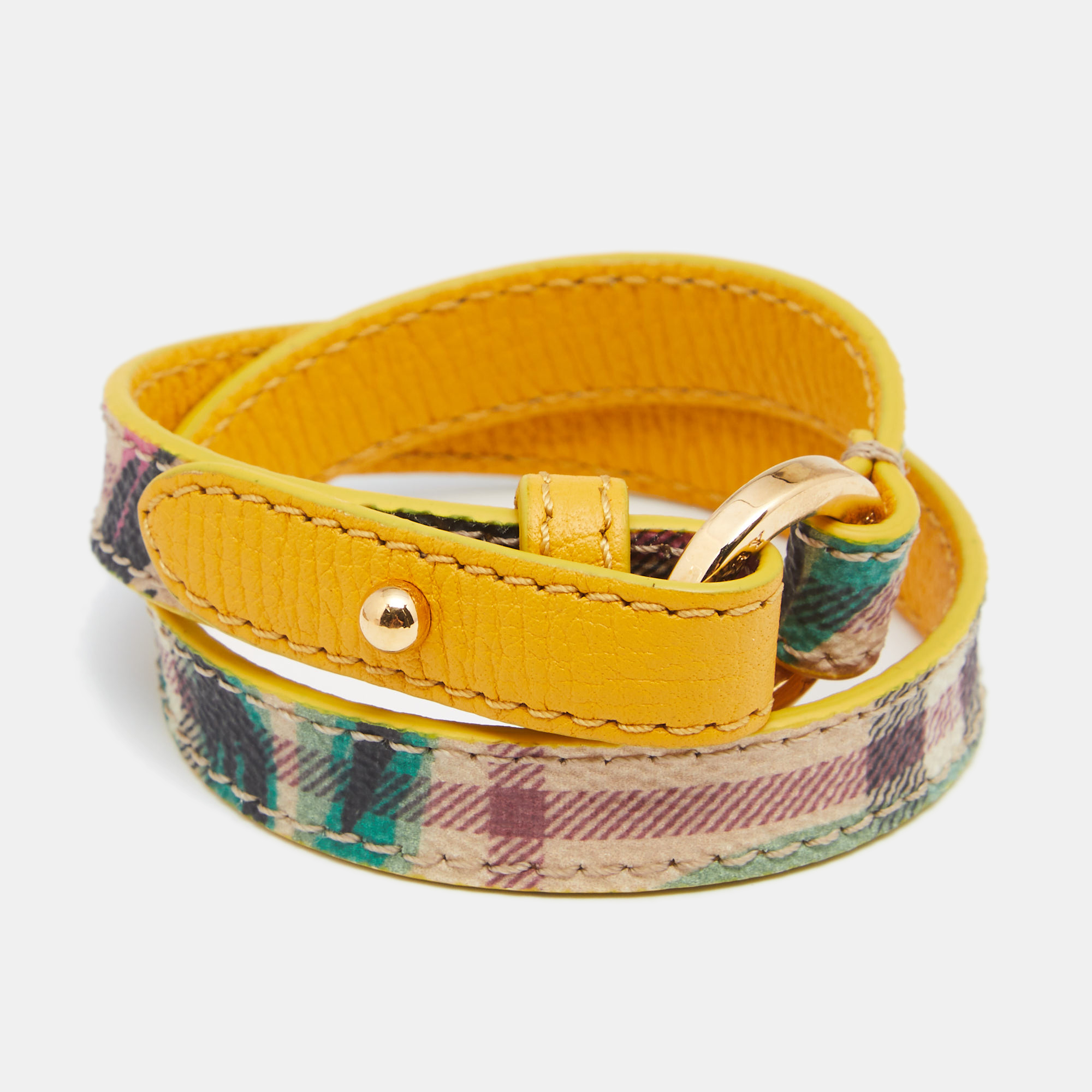 

Burberry Tartan Check Canvas & Leather Double Wrap Bracelet, Yellow