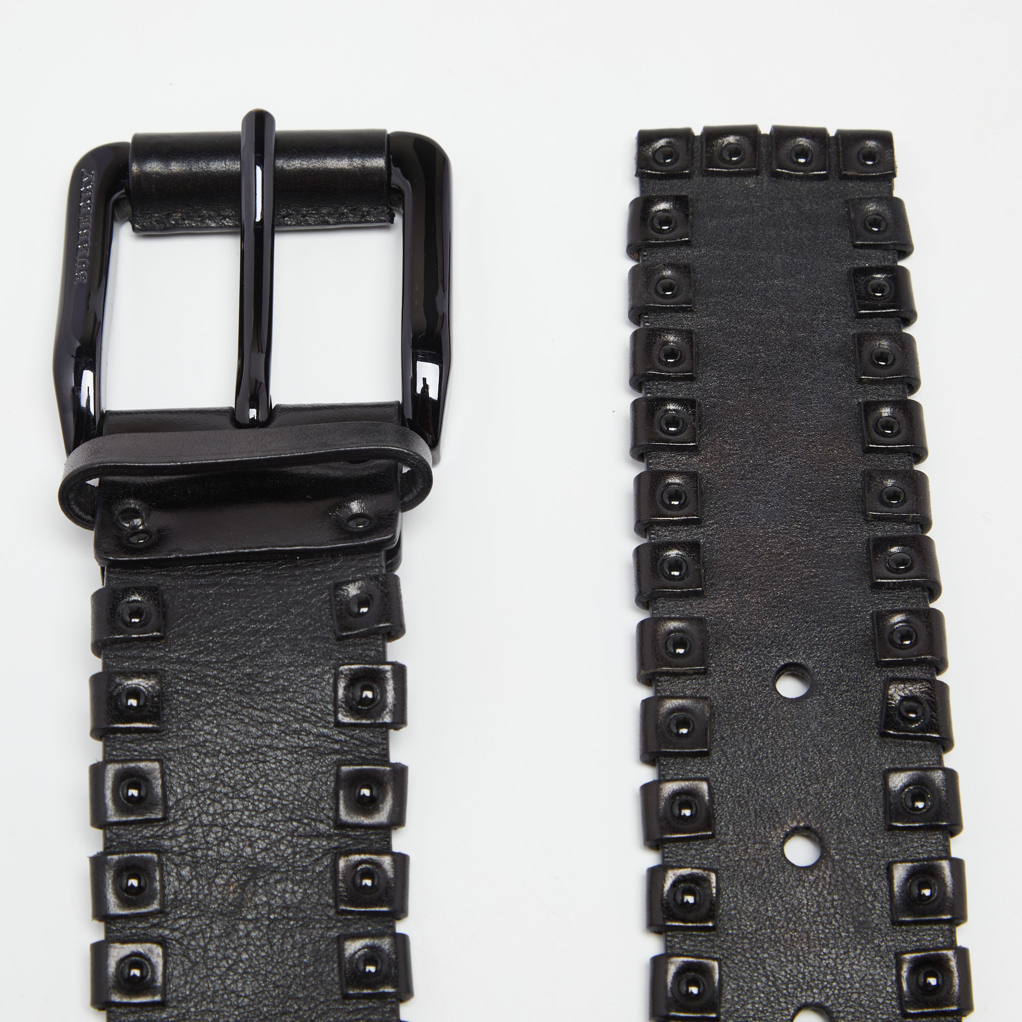 

Burberry Black Leather Studded Buckle Belt