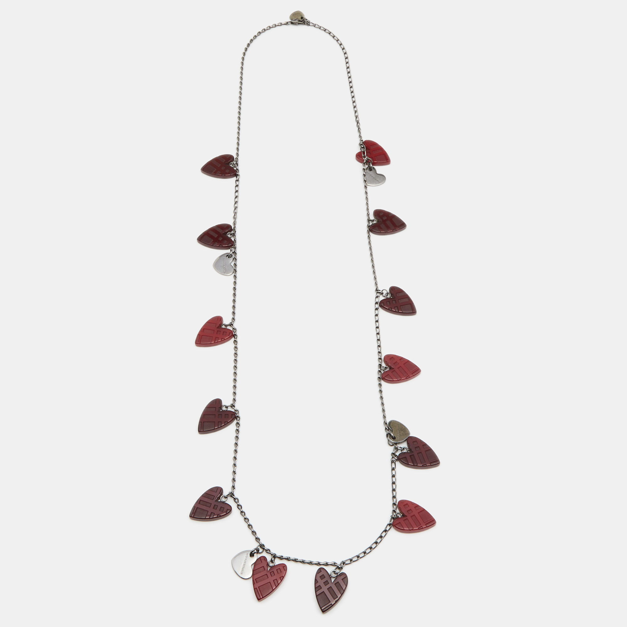 Pre-owned Burberry Gunmetal Tone & Resin Heart Charms Necklace
