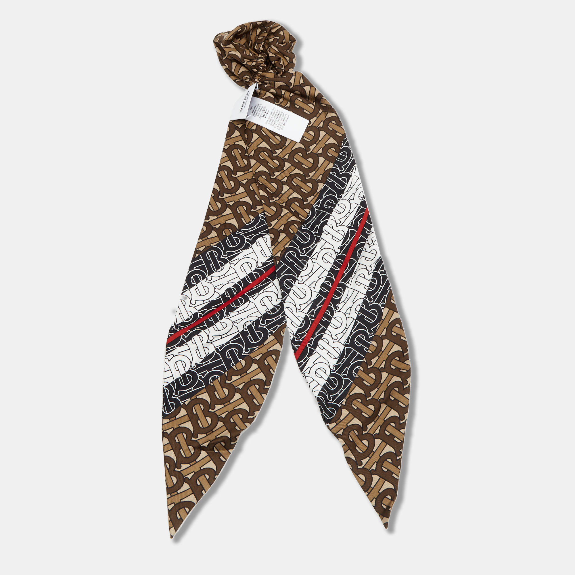 

Burberry Brown Monogramed Chignon Silk Hair Scarf