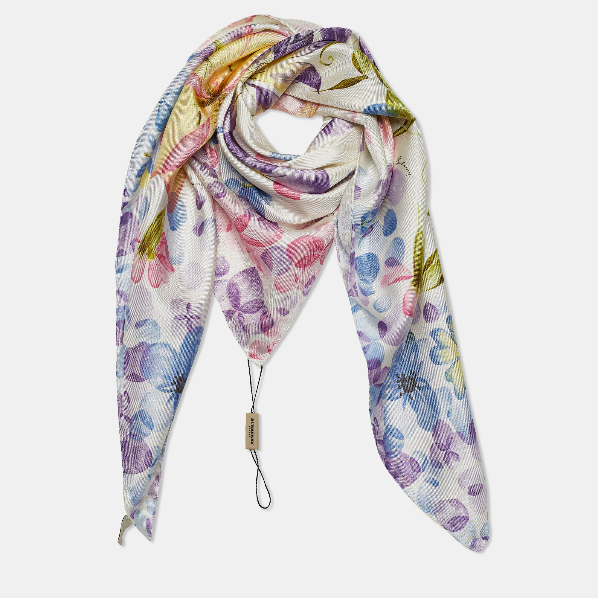 

Burberry White Floral Print Silk Square Scarf