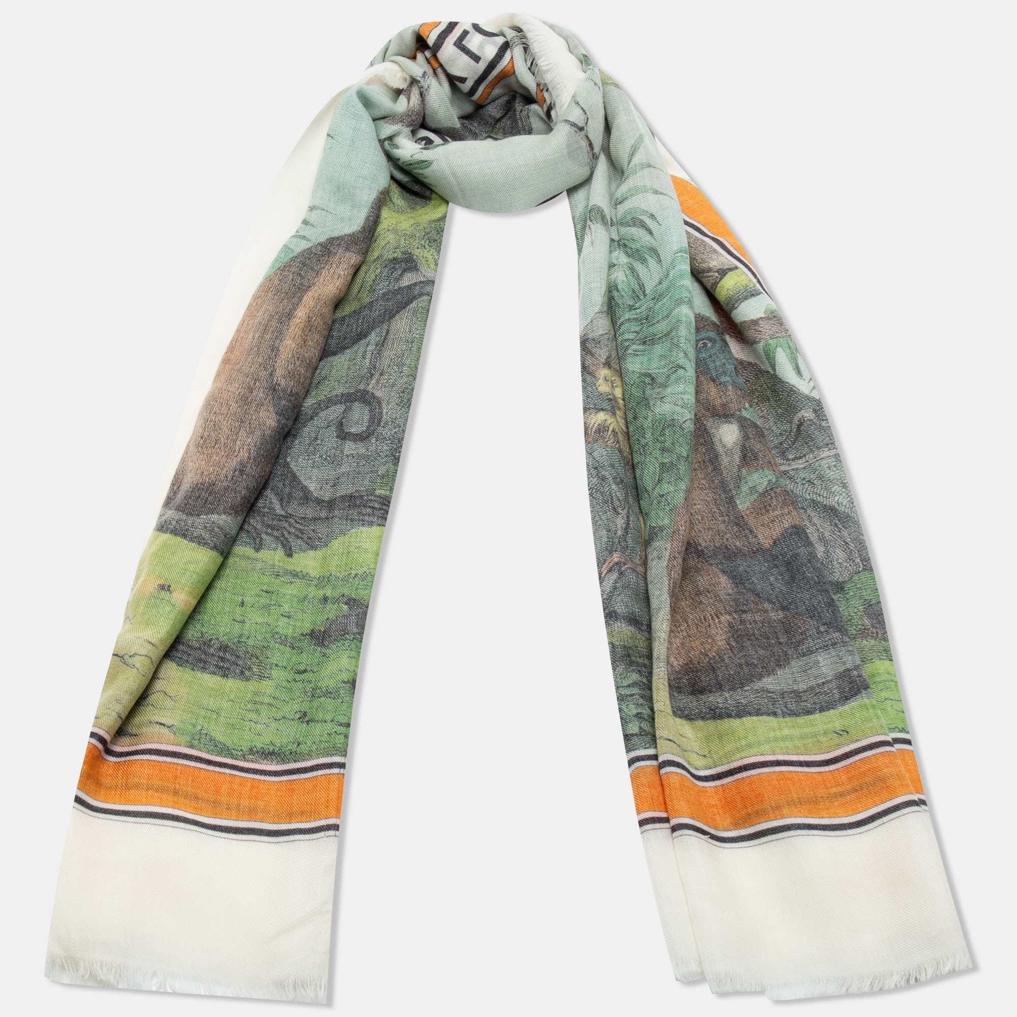 

Burberry Opal Green Monkey Print Cashmere Scarf