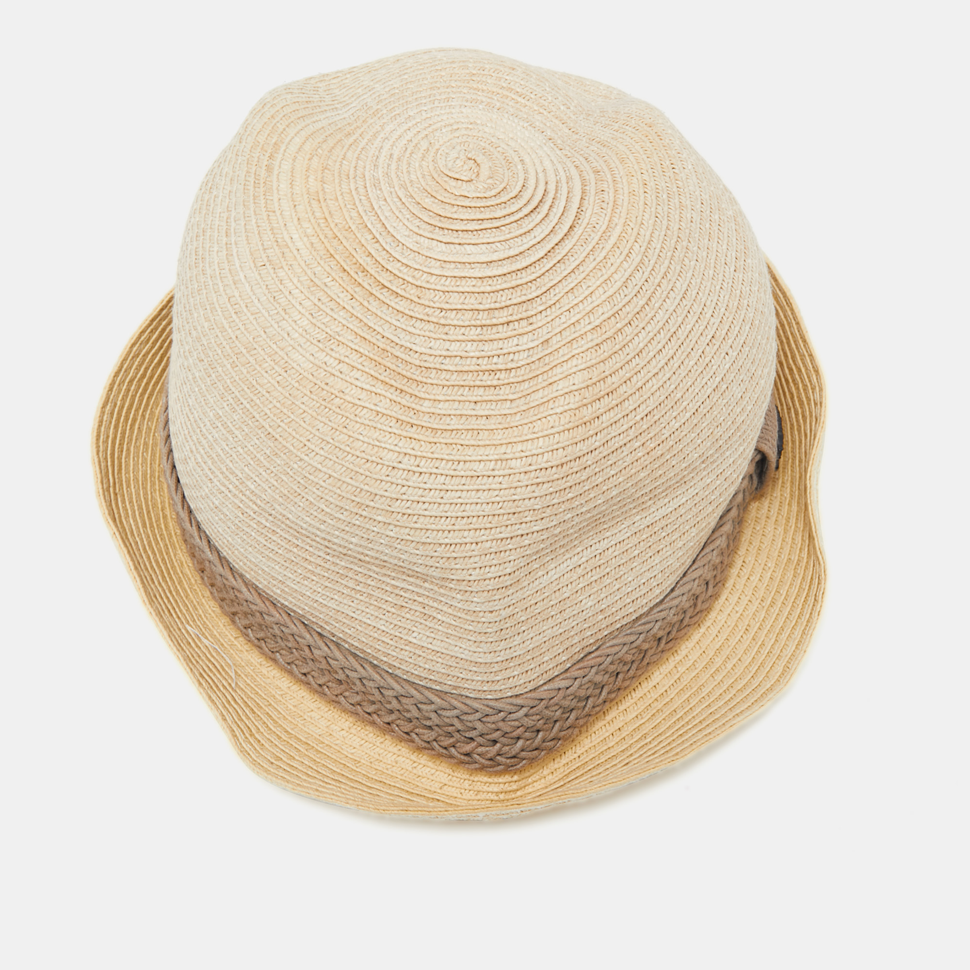 

Burberry Beige Raffia Woven Trim Fedora Hat