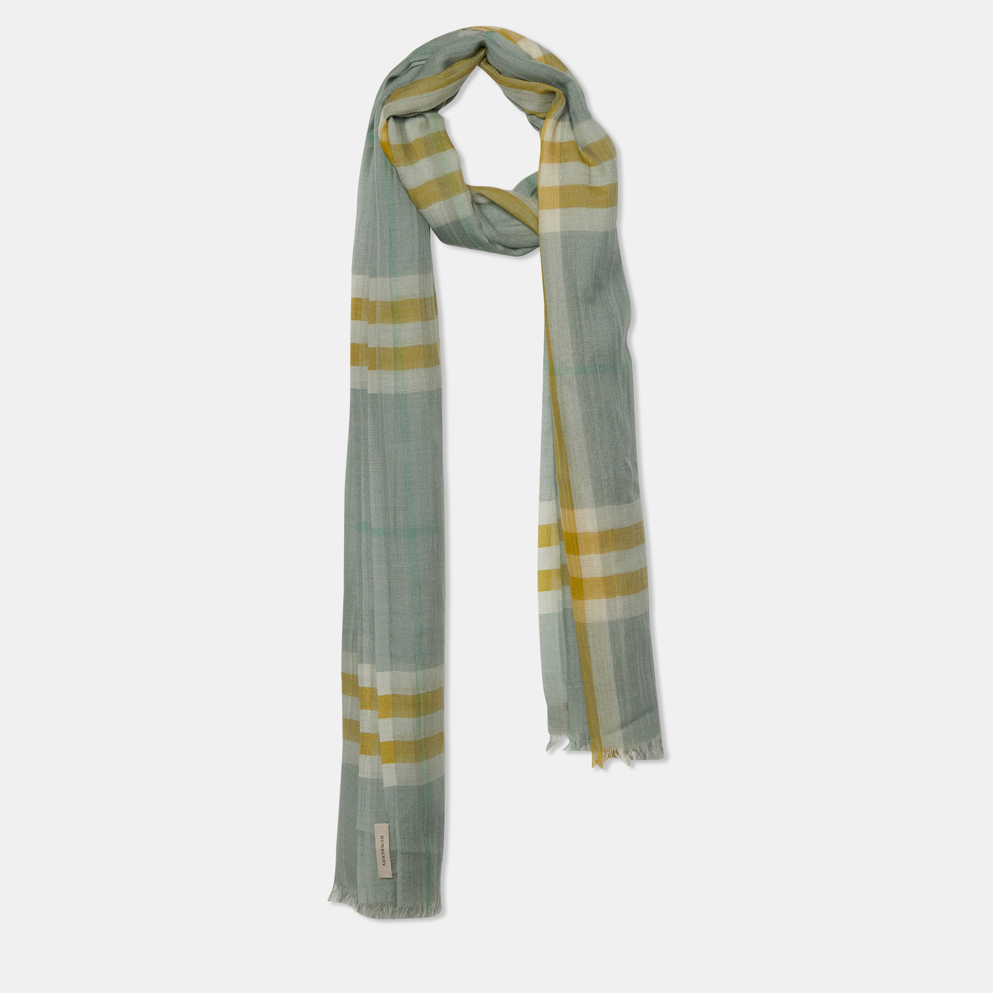 

Burberry Sage Green Giant Check Wool & Silk Stole