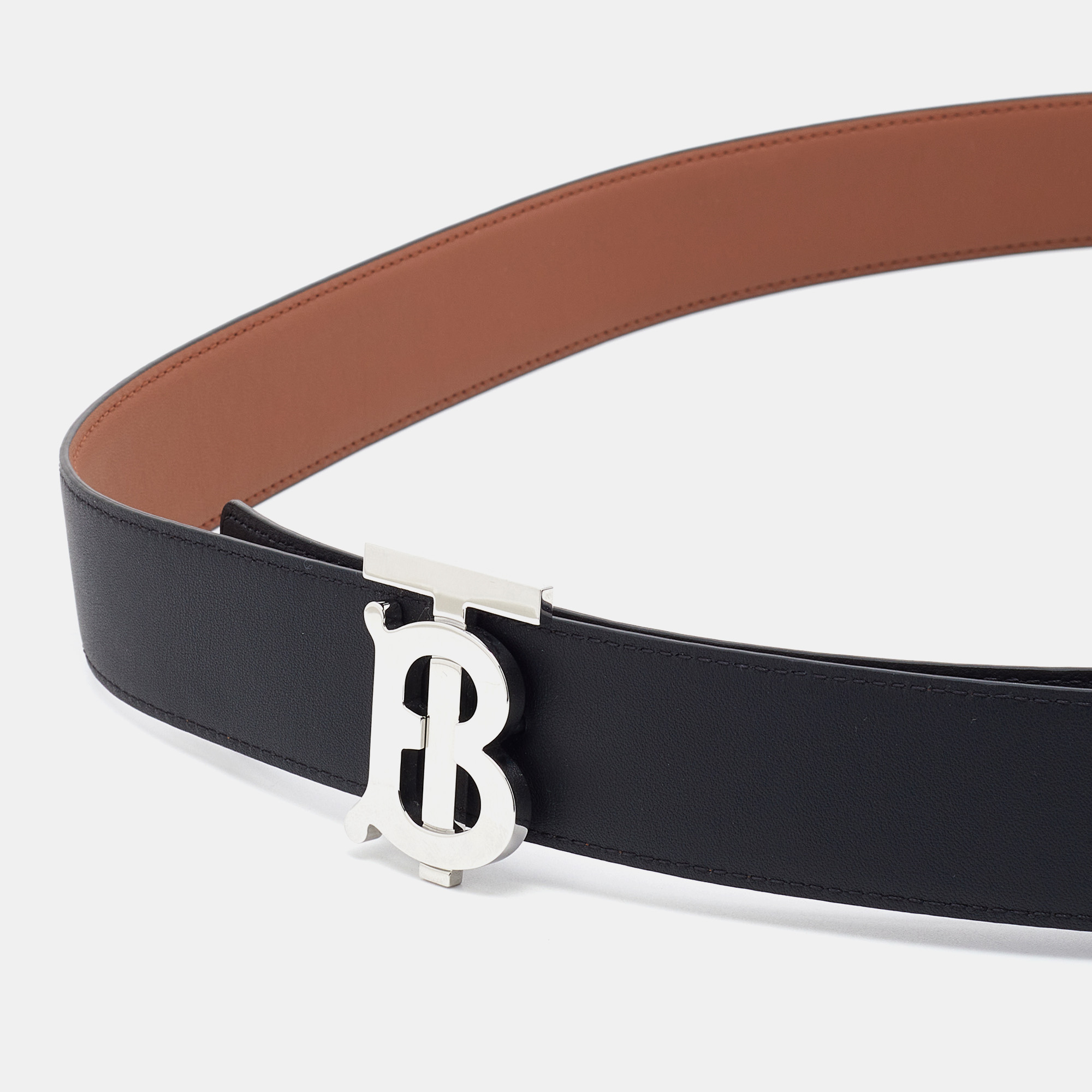 

Burberry Black/Brown Leather Reversible Monogram Motif Buckle Belt