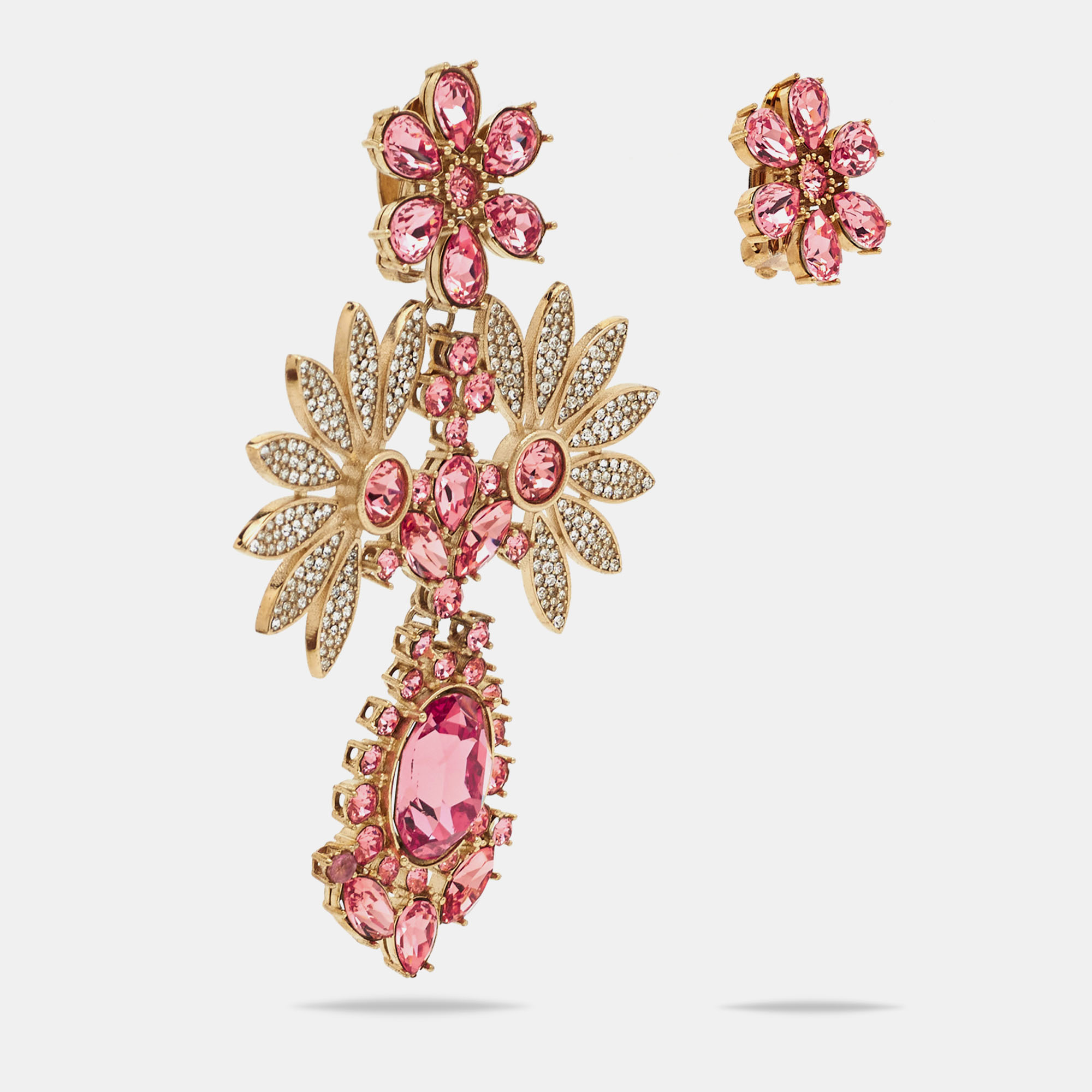 

Burberry Pink Floral Crystal Asymmetric Clip-on Earrings