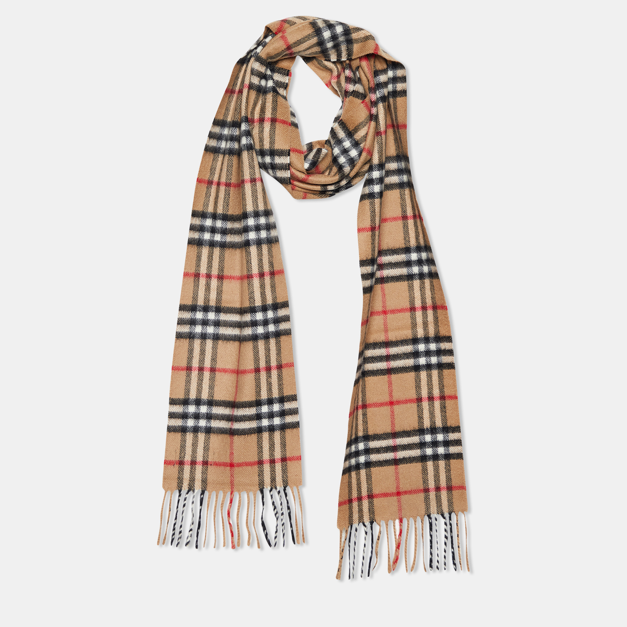 

Burberry Beige Checked Cashmere Fringe Stole