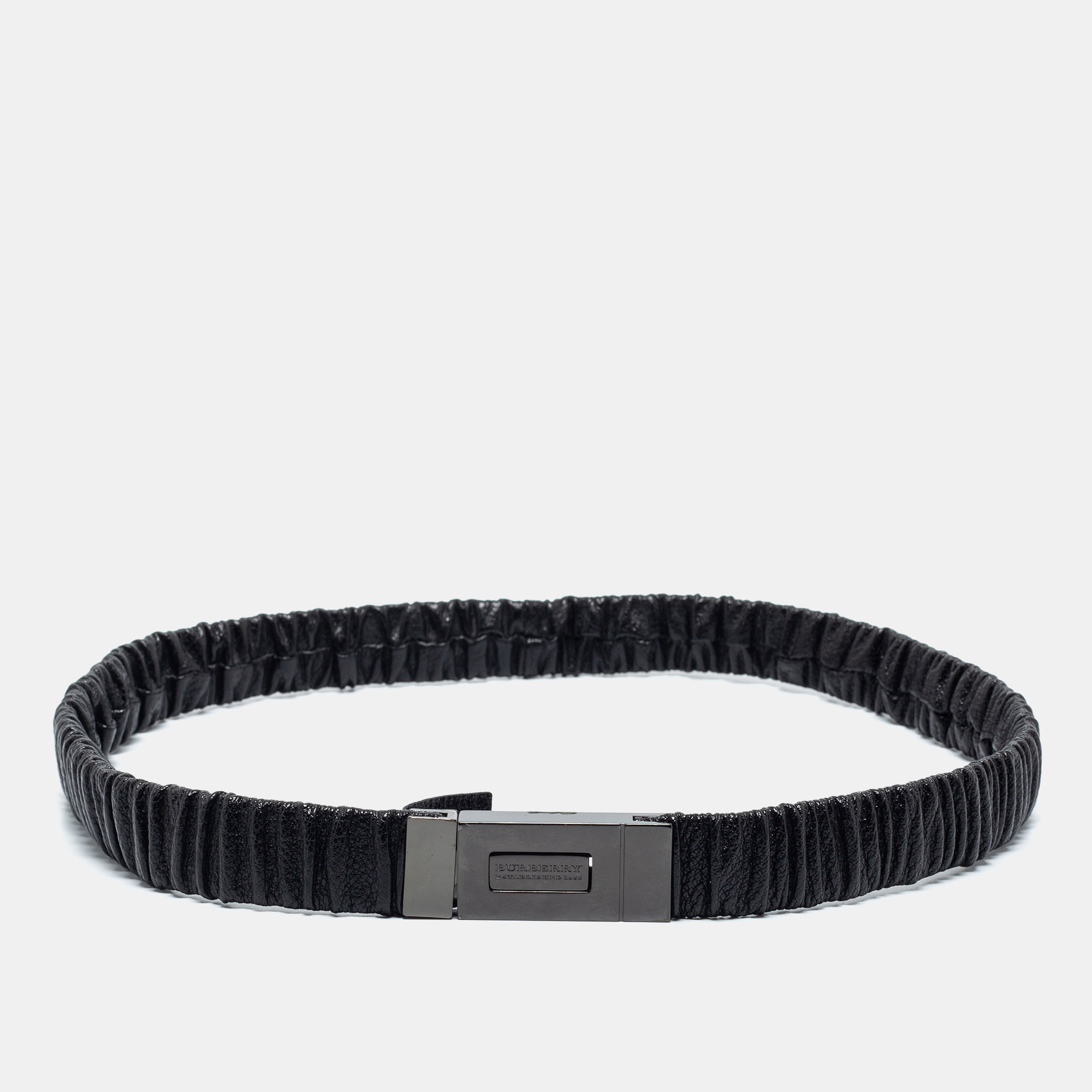 

Burberry Black Gathered Leather Slim Waist Belt
