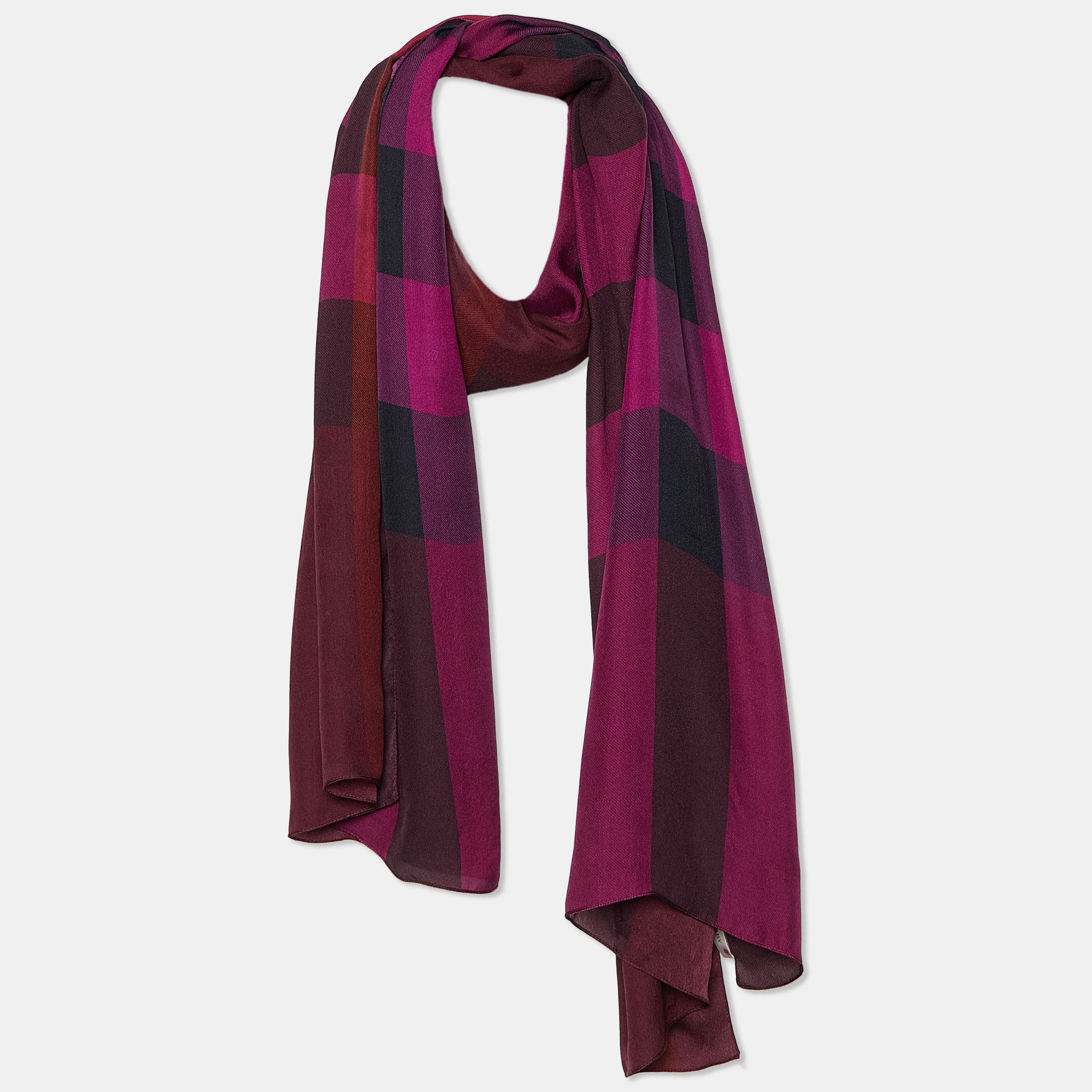 

Burberry Purple Checkered Silk Scarf