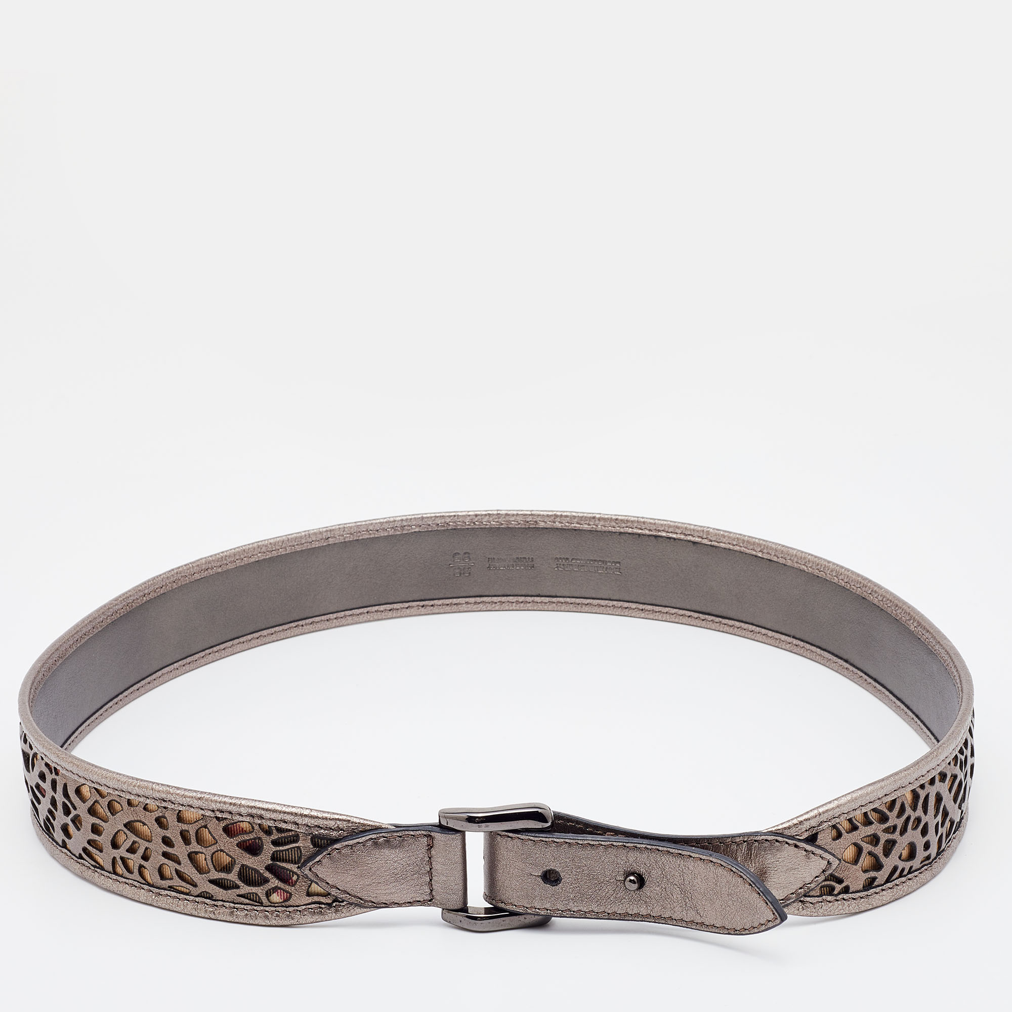 

Burberry Multicolor Laser Cut Leather and Nova Check Coated Canvas Belt