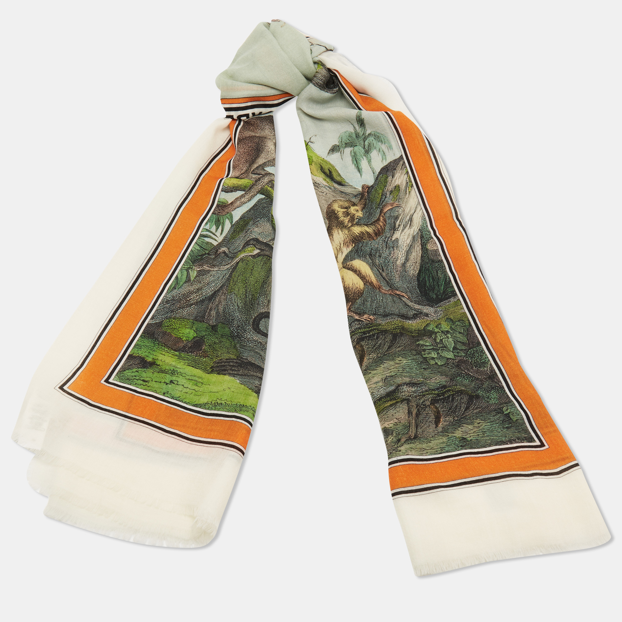 

Burberry Opal Green Monkey Print Cashmere Scarf