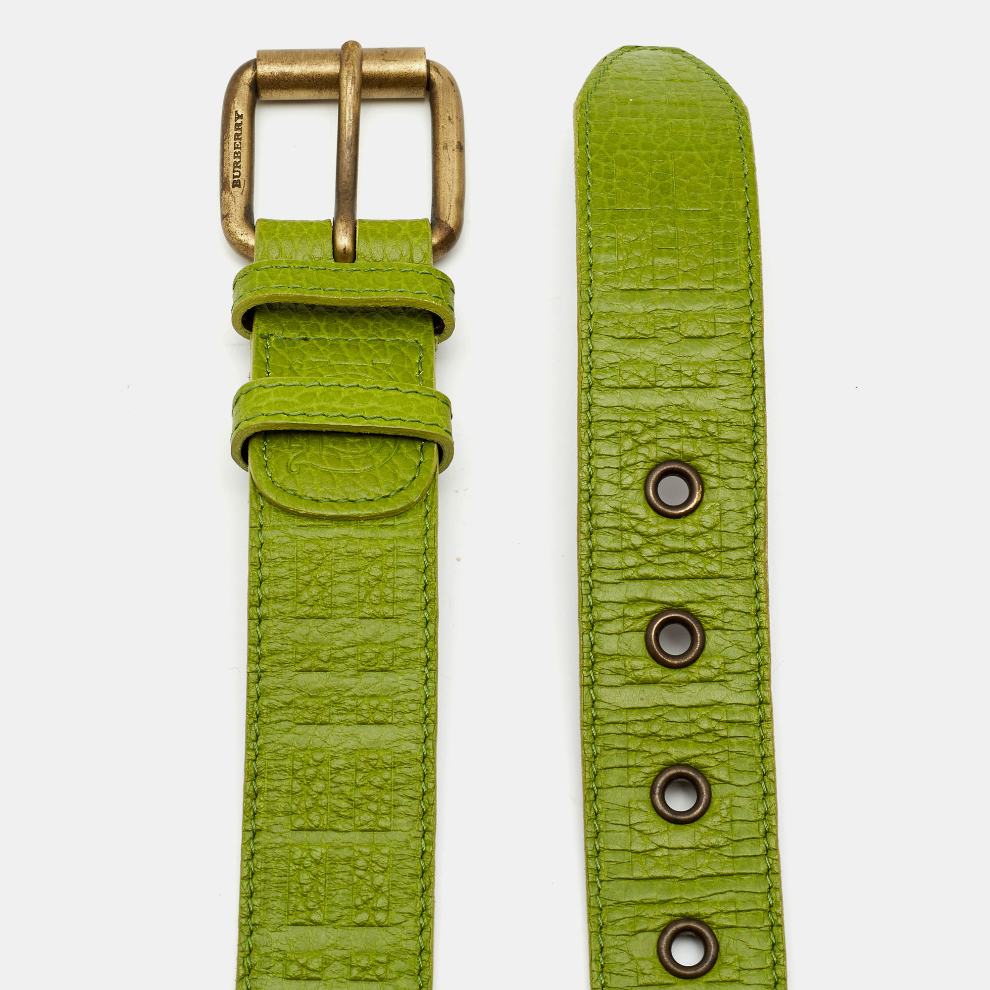 

Burberry Green Leather Buckle Belt