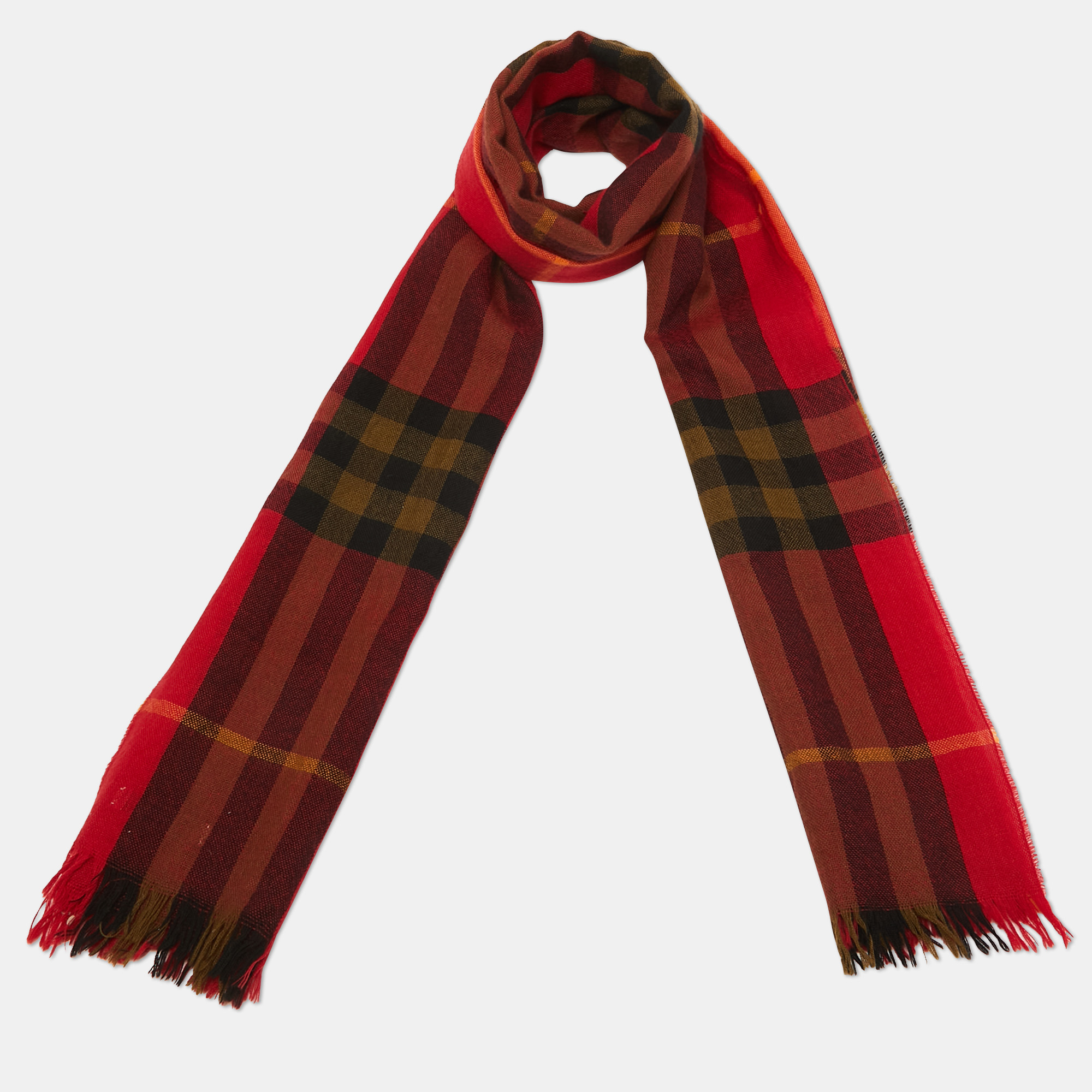 

Burberry Red Giant Check Wool Blend Scarf