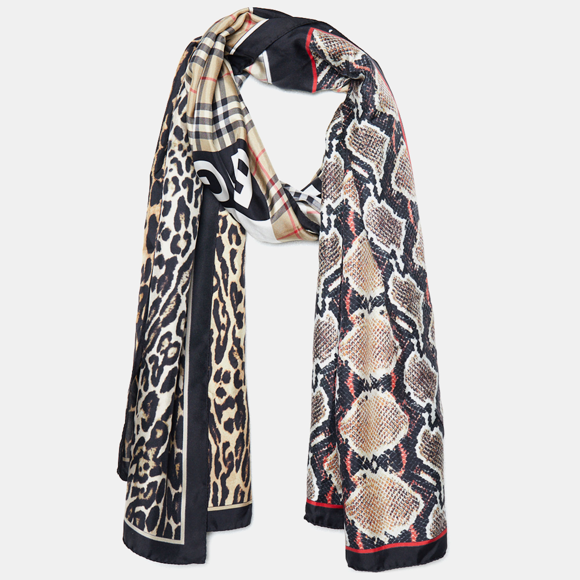 

Burberry Beige Leopard & Snake Print Silk Scarf