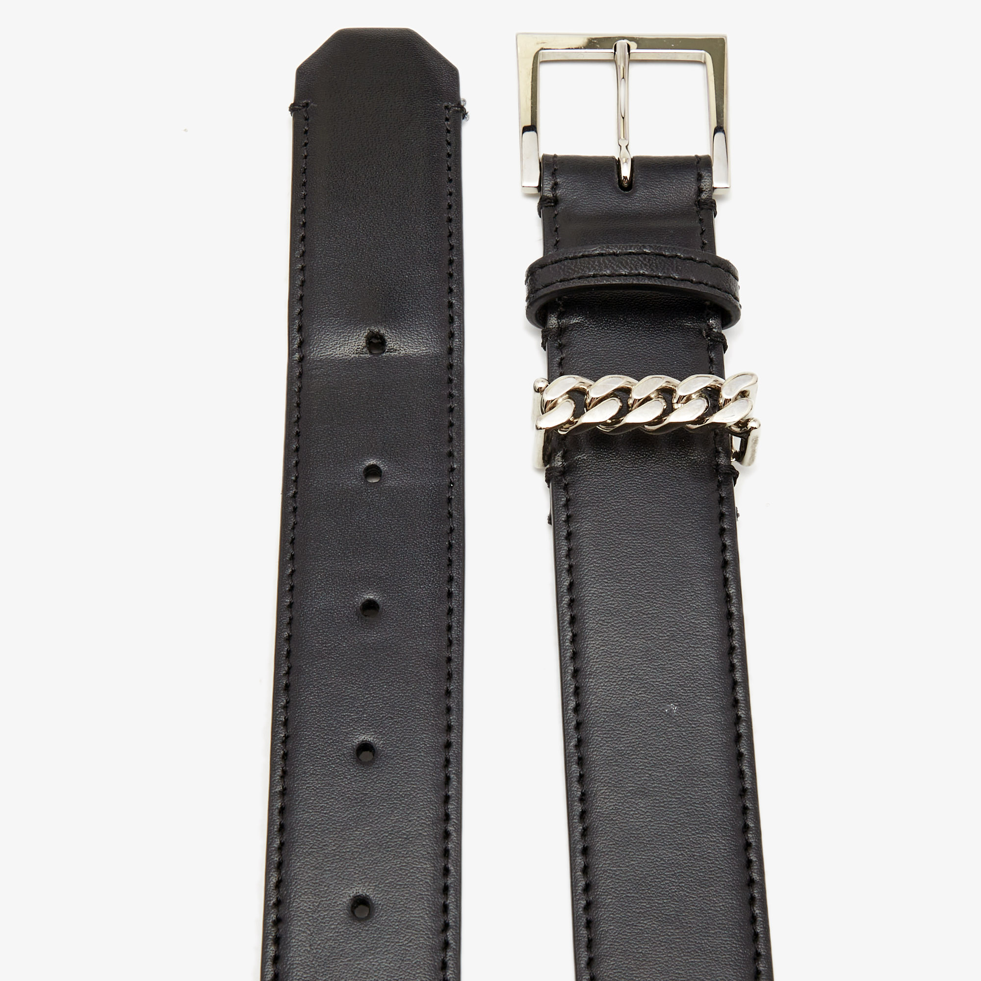 

Burberry Black Leather Chain Detail Buckle Belt