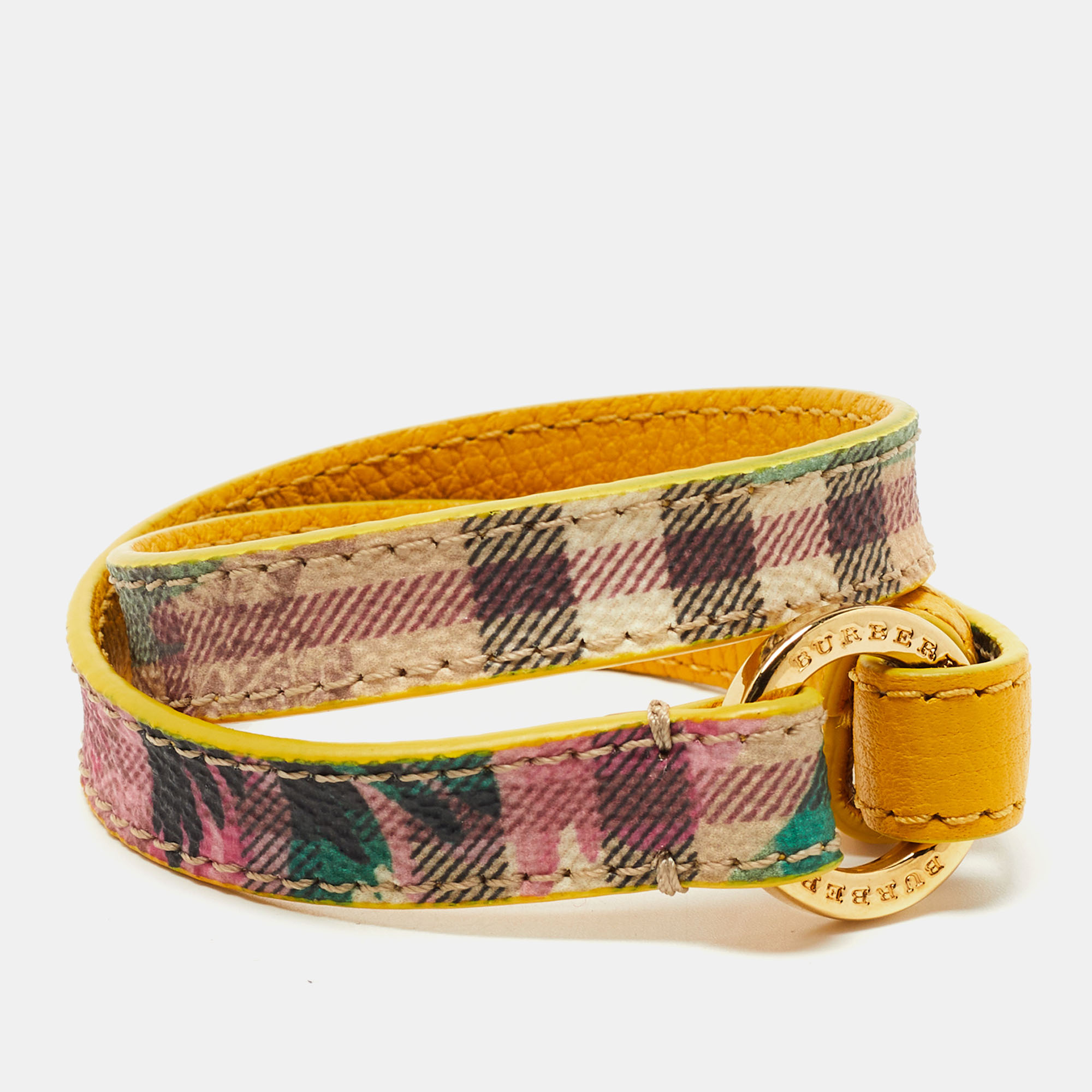 

Burberry Mustard/Beige Tartan Check Coated Canvas and Leather Double Wrap Bracelet, Yellow