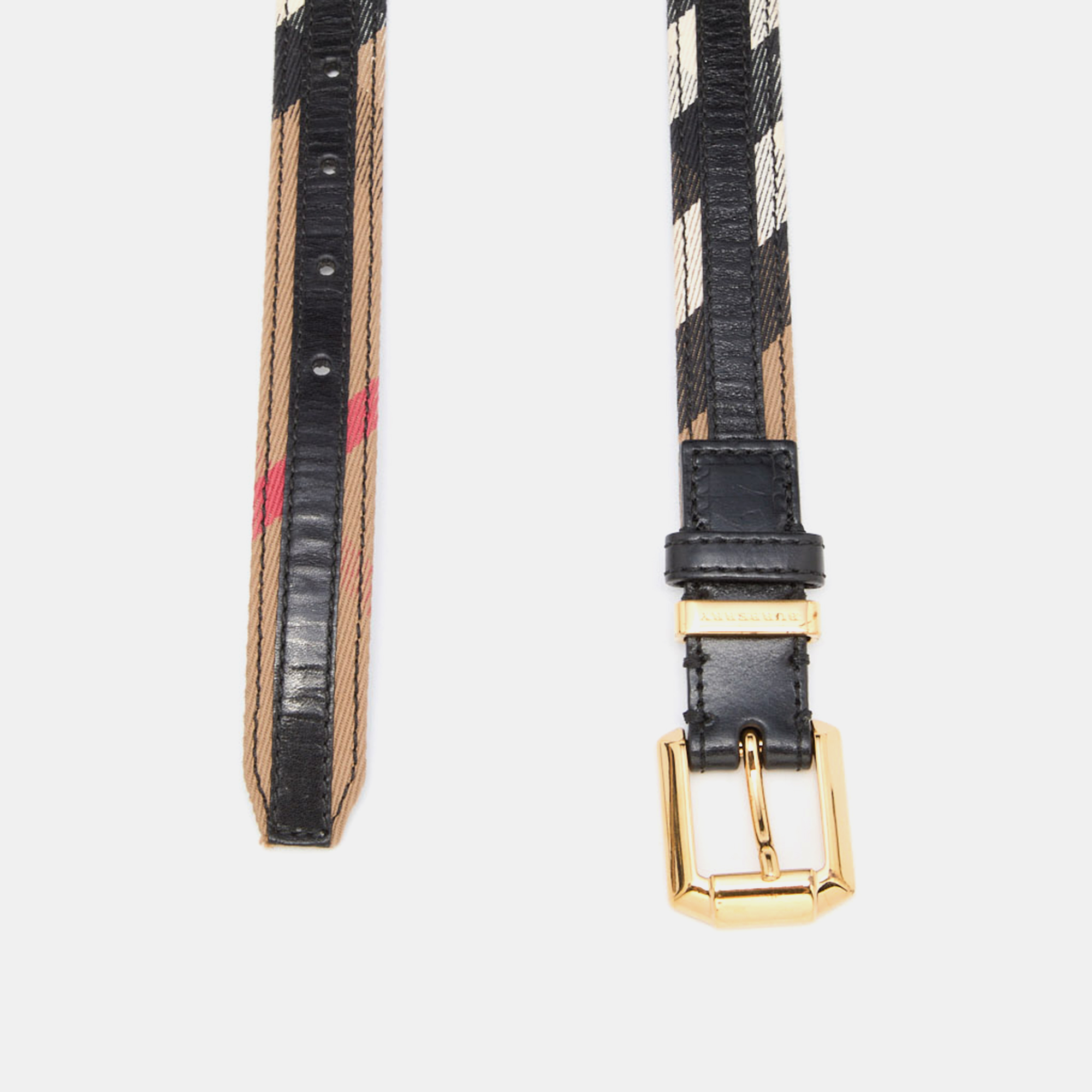 

Burberry Black/Beige House Check Canvas and Leather Buckle Belt