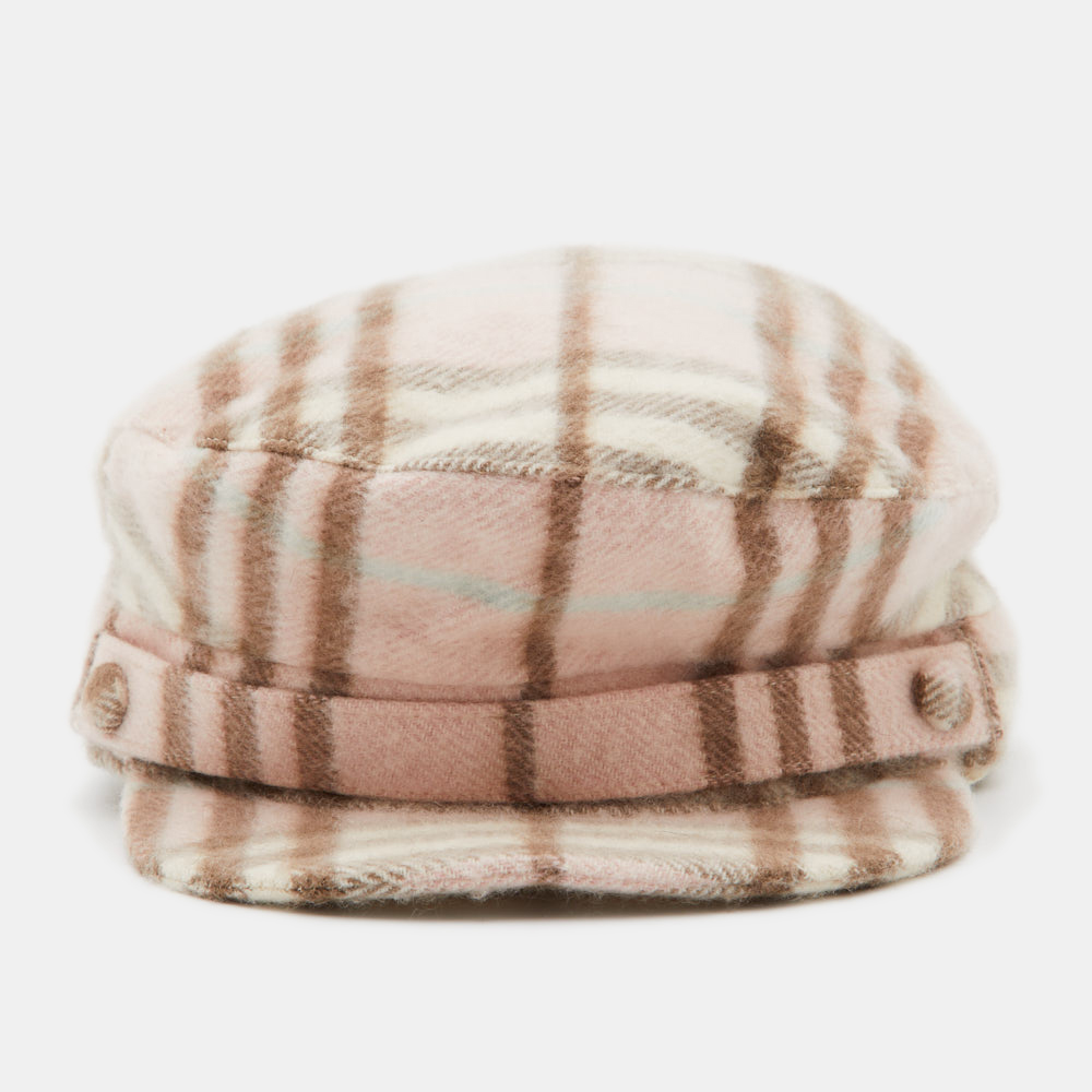 

Burberry Light Pink Vintage Check Cashmere Newsboy Cap