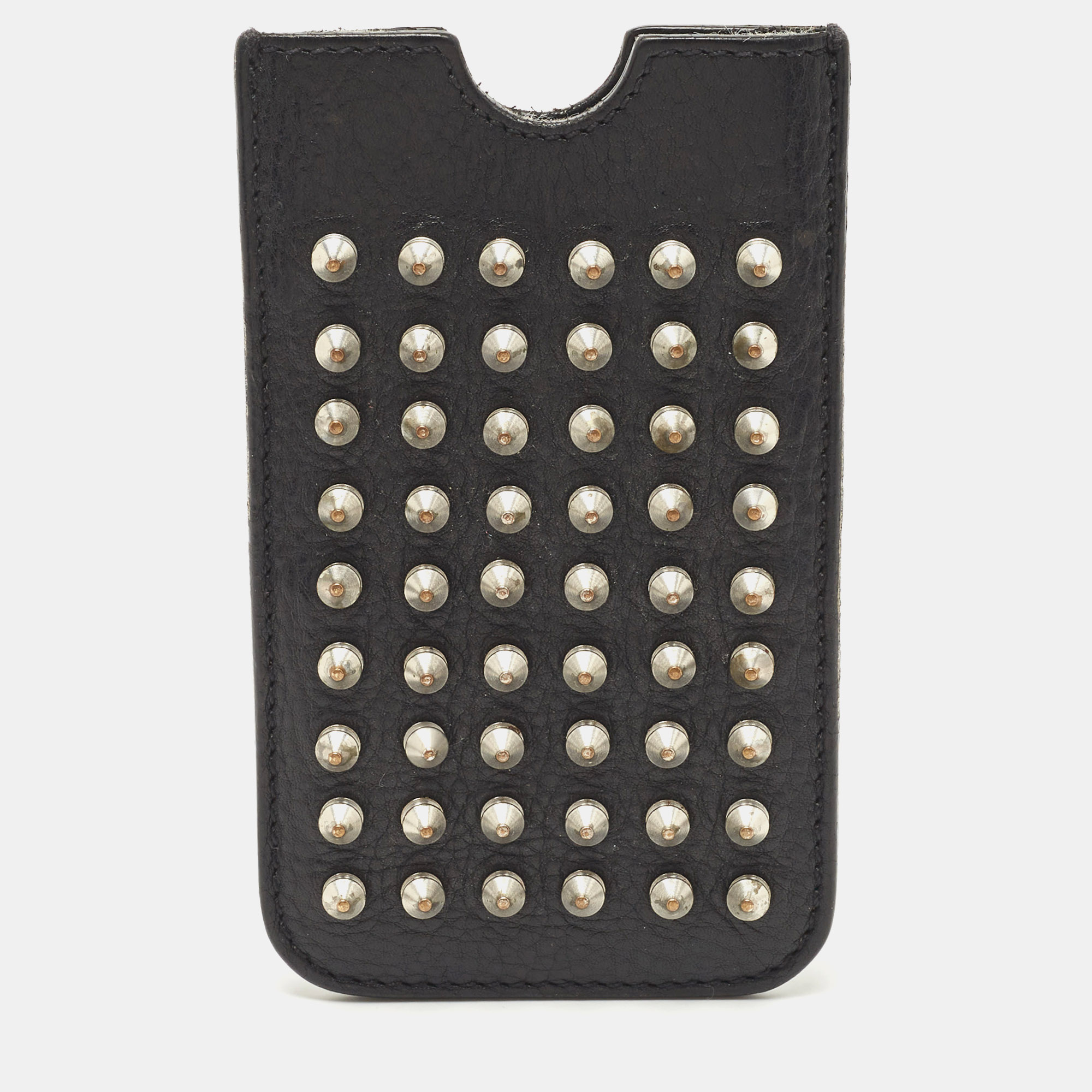 Pre-owned Burberry Black Spike Studded Leather Phone Pouch